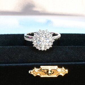 Celestial Charm · 1ct Moissanite Snowflake Ring · 10-Prong · Sterling Silver · S
